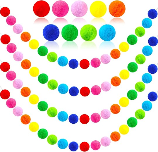 Citrus; 4 Pack 26.3 Ft Rainbow Pom Pom Garland Decorations with 120 Felt Balls Colorful Hanging Banner for Classroom Birthday Christmas Tree Party Home Decor; Category:Spring Floral Garlands; Image:1